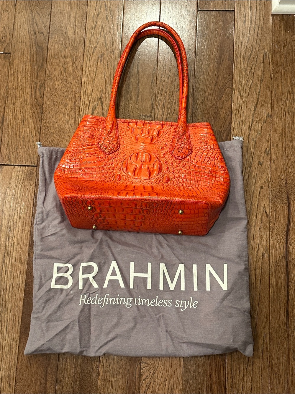 Brahmin Bright Red Orange Croc-Embossed Tote | A28